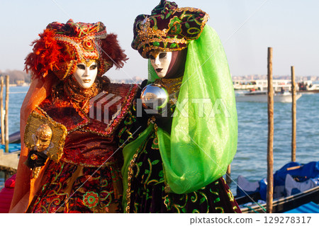 beautiful venetian masks on people during carnival in venice beautiful venetian masks on people during carnival in venice 129278317