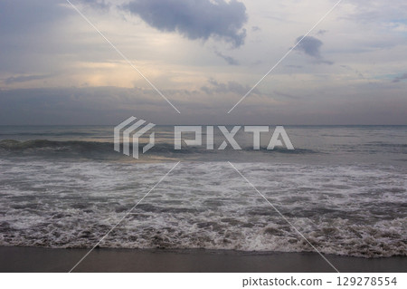 beautiful landscape of a sandy beach on the sea 129278554