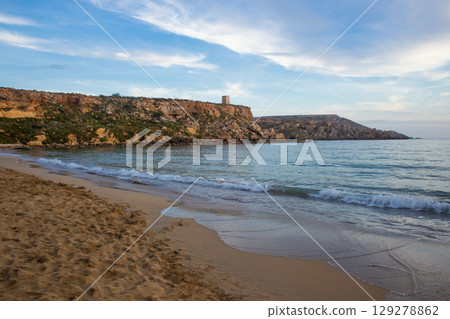 beautiful landscape of a sandy beach on the sea beautiful landscape of a sandy beach on the sea 129278862