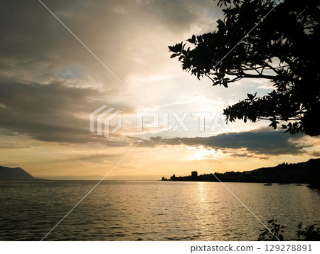 beautiful dramatic landscape of sunset on the sea beach beautiful dramatic landscape of sunset on the sea beach 129278891
