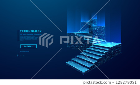 Career ladder, growth concept. 3D stairway with light glowing podiums Career ladder, growth concept. 3D stairway with light glowing podiums 129279051