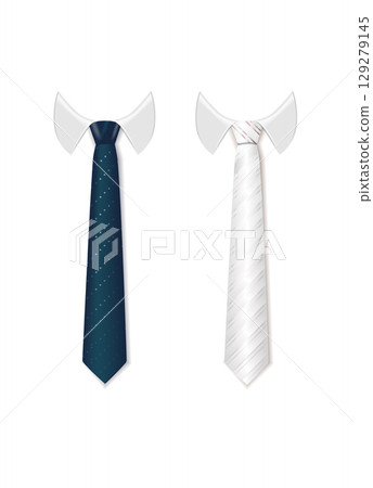 3d Realistic Neck tie with white collar. Tie neck vector with different stripe pattern. Vector 3d Realistic Neck tie with white collar. Tie neck vector with different stripe pattern. Vector 129279145