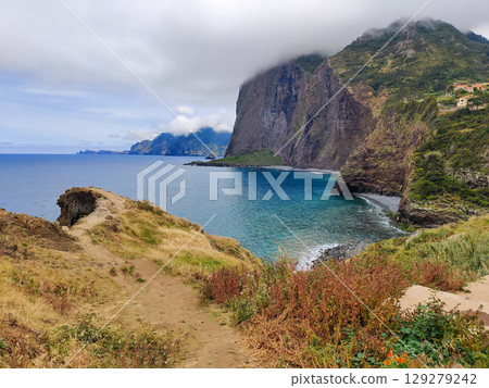 beautiful rocky mountains by the sea on the island of Madeira in Portugal beautiful rocky mountains by the sea on the island of Madeira in Portugal 129279242
