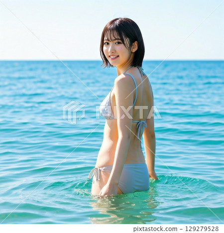 Young woman in bikini in the sea Young woman in bikini in the sea 129279528