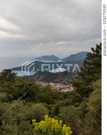 beautiful landscape from babadag mountain to Oludeniz beach in Turkey 129279580