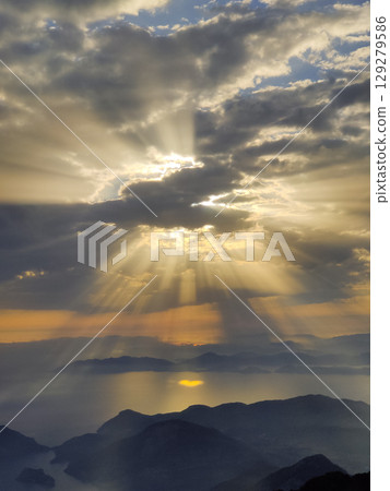 beautiful landscape from babadag mountain to Oludeniz beach in Turkey beautiful landscape from babadag mountain to Oludeniz beach in Turkey 129279586