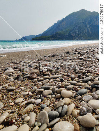 beautiful landscape of a sandy beach on the sea 129279617
