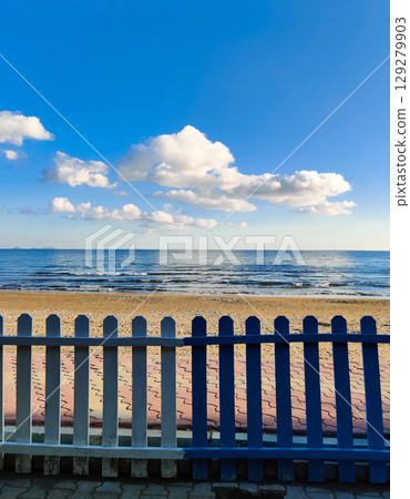 beautiful landscape of a sandy beach on the sea beautiful landscape of a sandy beach on the sea 129279903