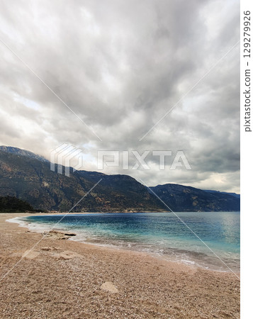 beautiful landscape of a sandy beach on the sea beautiful landscape of a sandy beach on the sea 129279926
