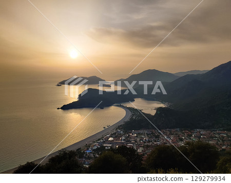 beautiful landscape from babadag mountain to Oludeniz beach in Turkey 129279934