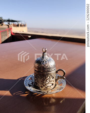 close-up of a beautiful Turkish Demitasse cup for coffee 129280002