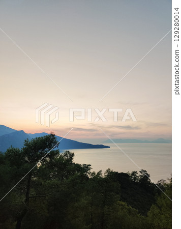 beautiful landscape of the sea against the background of mountains 129280014