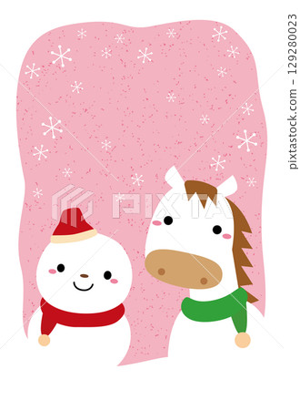 2026 Year of the Horse New Year's Card with Horse and Snowman / Pink / No Text 2026 Year of the Horse New Year's Card with Horse and Snowman / Pink / No Text 129280023
