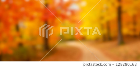 Dreamy blurred autumn forest path with colorful red and yellow trees, beautiful out of focus landscape for creative design backgrounds Dreamy blurred autumn forest path with colorful red and yellow trees, beautiful out of focus landscape for creative design backgrounds 129280168