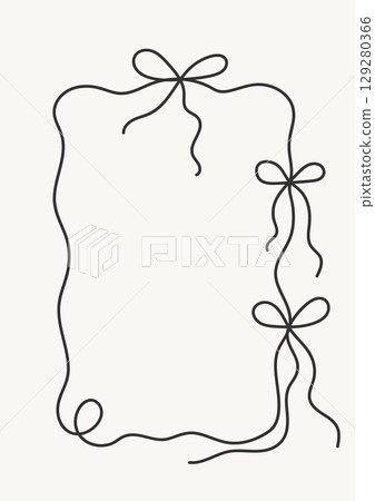 Elegant ribbon frame outline. Minimalist hand drawn frame with bows and swirls. Elegant ribbon frame outline. Minimalist hand drawn frame with bows and swirls. 129280366