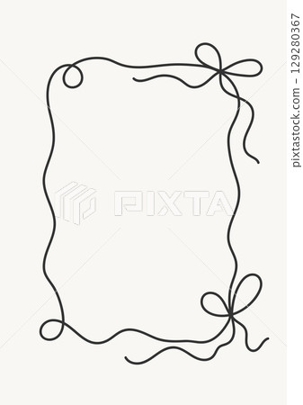 Elegant ribbon frame outline. Minimalist hand drawn frame with bows and swirls. Elegant ribbon frame outline. Minimalist hand drawn frame with bows and swirls. 129280367