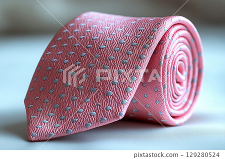 For branding. Luxury Silk tie light pink color in a white background. 129280524