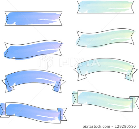 Refreshing gradient rough watercolor ribbon frame set 129280550