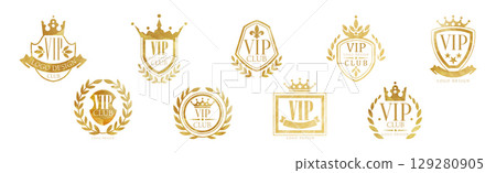Luxury Vip Club Golden Logo and Label Design Vector Set Luxury Vip Club Golden Logo and Label Design Vector Set 129280905