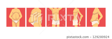 Male Torso with Sagging Belly and Soft Muscles Vector Set Male Torso with Sagging Belly and Soft Muscles Vector Set 129280924