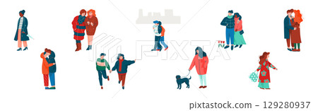 People Character Walking in Spring Park Enjoying Warm Season Vector Set People Character Walking in Spring Park Enjoying Warm Season Vector Set 129280937