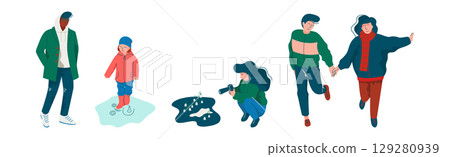 People Character Walking in Spring Park Enjoying Warm Season Vector Set People Character Walking in Spring Park Enjoying Warm Season Vector Set 129280939
