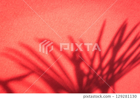 Shadow of palm leaf on textured red background. Shadow of palm leaf on textured red background. 129281130