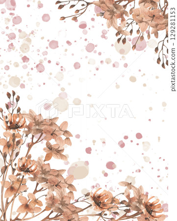 Floral banner template with beige and pink pastel flowers and watercolor splashes illustration.Hand drawn dry field flowers and hydrangea twigs clipart for Valentine's day,womens's festive design Floral banner template with beige and pink pastel flowers and watercolor splashes illustration.Hand drawn dry field flowers and hydrangea twigs clipart for Valentine's day,womens's festive design 129281153