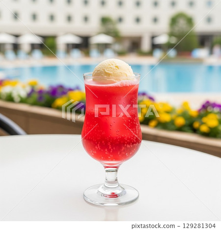 Enjoy a refreshing strawberry float or cream soda by the hotel pool Enjoy a refreshing strawberry float or cream soda by the hotel pool 129281304