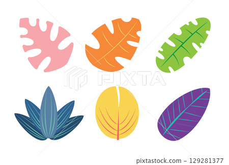 Colorful Tropical Leaf Set	 129281377