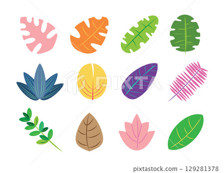Colorful Tropical Leaf Set	 129281378
