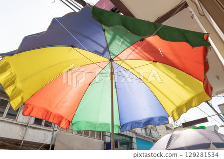 Colorful Umbrella in Urban Street Market 129281534