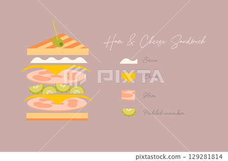 Sandwich ham and cheese beige 129281814