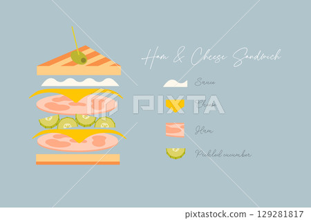 Sandwich ham and cheese light blue 129281817