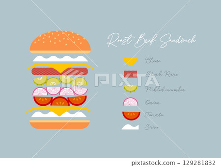 Sandwich roast beef light blue 129281832