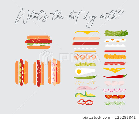 Hot dog and its ingredient set Hot dog and its ingredient set 129281841