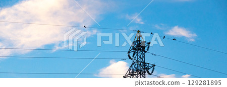 Evening blue sky and steel tower 129281895