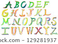 Colorful watercolor alphabet with polka dots 129281937