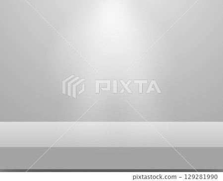 Realistic vector shelf mockup isolated on white background. Perfect for showcasing products, books, or design presentations in advertising or interior scenes. 129281990