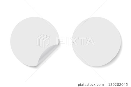 Blank white round paper sticker mockup with curled corner, clean template for branding, logo presentation, label design, or marketing visuals. 129282045