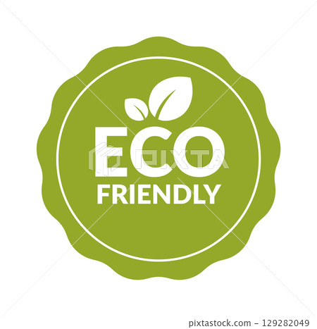 Eco-friendly label with green color and leaf symbol. Perfect for sustainable product packaging, environmental branding, and organic marketing. Eco-friendly label with green color and leaf symbol. Perfect for sustainable product packaging, environmental branding, and organic marketing. 129282049