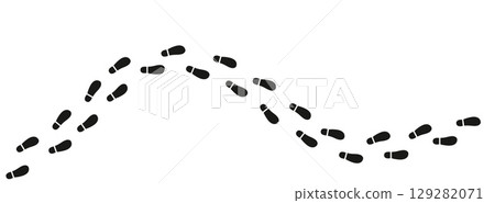 Vector illustration of human footprints and shoe tracks in black silhouette style isolated on white background perfect for path icons trails and hiking designs. Vector illustration of human footprints and shoe tracks in black silhouette style isolated on white background perfect for path icons trails and hiking designs. 129282071