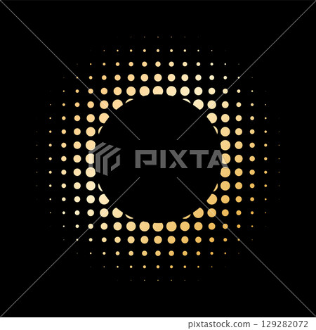 Luxury halftone gold circular frame on black backdrop vector design element perfect for premium invitations elegant branding and decorative accents. 129282072