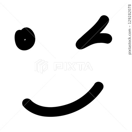 Hand-drawn doodle winking face icon simple cute sketch symbol of playfulness, friendliness, and charm isolated on white background for journals and creative use. 129282078