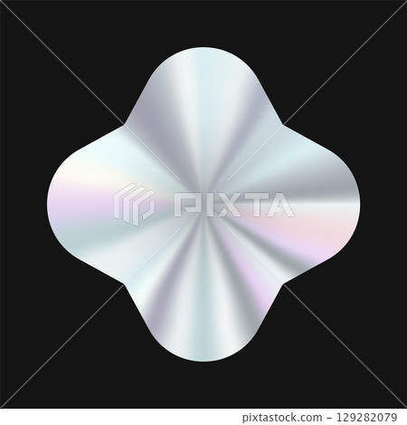 clover-shaped holographic gradient badge with a soft metallic glow on a dark background. Ideal for decorative branding, futuristic digital designs, and elegant labels. clover-shaped holographic gradient badge with a soft metallic glow on a dark background. Ideal for decorative branding, futuristic digital designs, and elegant labels. 129282079