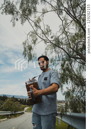 Man In The Countryside Feeling And Enjoying The Accordion Music Man In The Countryside Feeling And Enjoying The Accordion Music 129282155