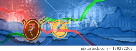 electricity price growth in inr. energy crisis in india. 3D illustration of bullish market trend. expensive power supply 129282202