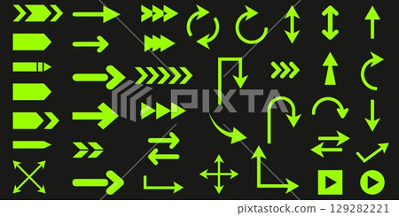 Set of different neon green arrows 129282221