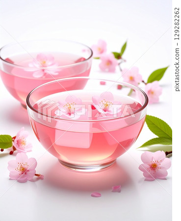 pink tea with jasmine flowers 129282262