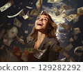 Businesswoman surrounded by money 129282292
